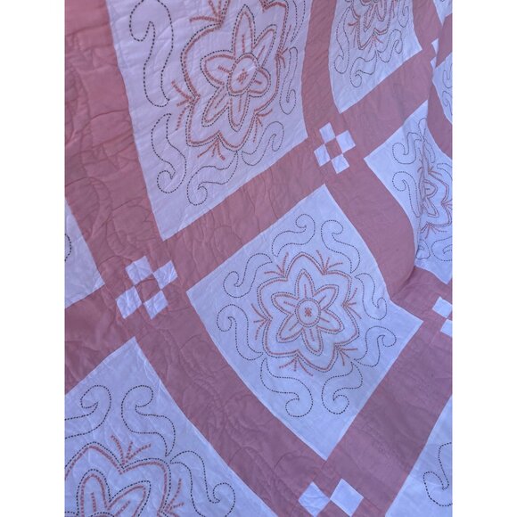 Vintage 1970s Cross Stitch Flower Quilt Cotton 75x100 - Picture 4 of 16